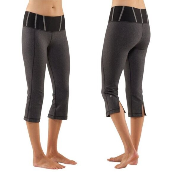 LULULEMON Tadasana Slit Crop Legging Womens Size  2 Heathered Black Gray - Picture 1 of 7